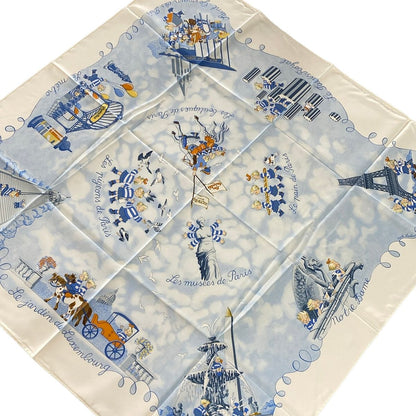 Hermes Scarf Carre 90 Light Blue White Multi les Triples de Paris