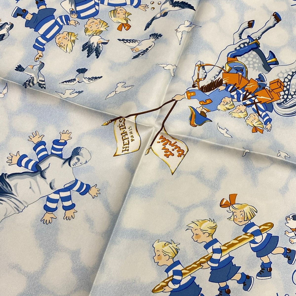 Hermes Scarf Carre 90 Light Blue White Multi les Triples de Paris — view 4