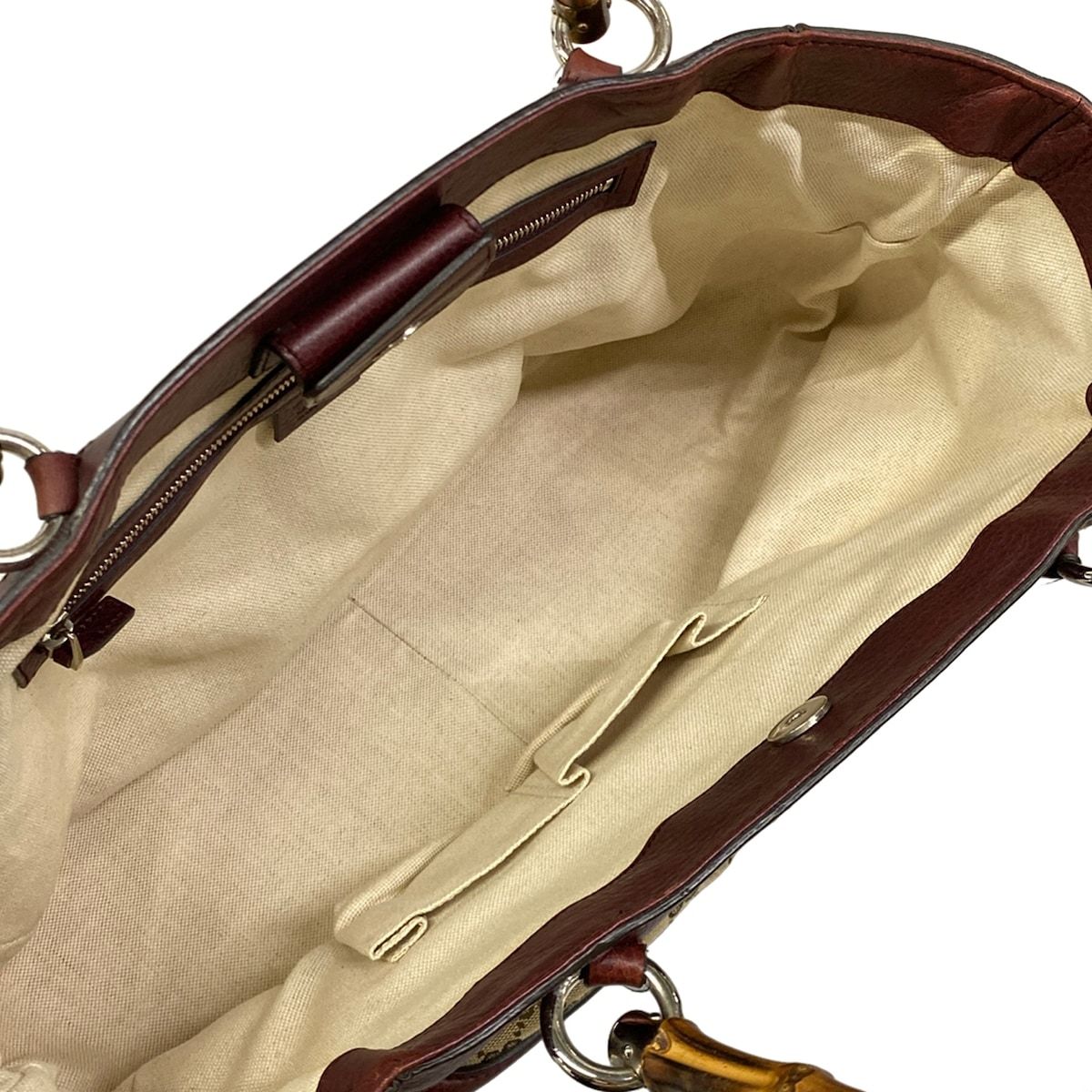 Gucci Tote Bamboo GG Pattern Beige Dark Brown Bordeaux Leather — view 7