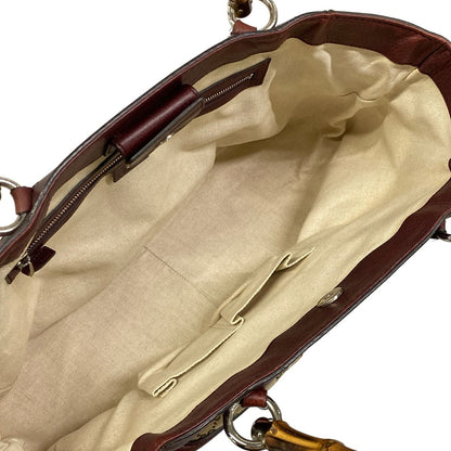 Gucci Tote Bamboo GG Pattern Beige Dark Brown Bordeaux Leather — view 7