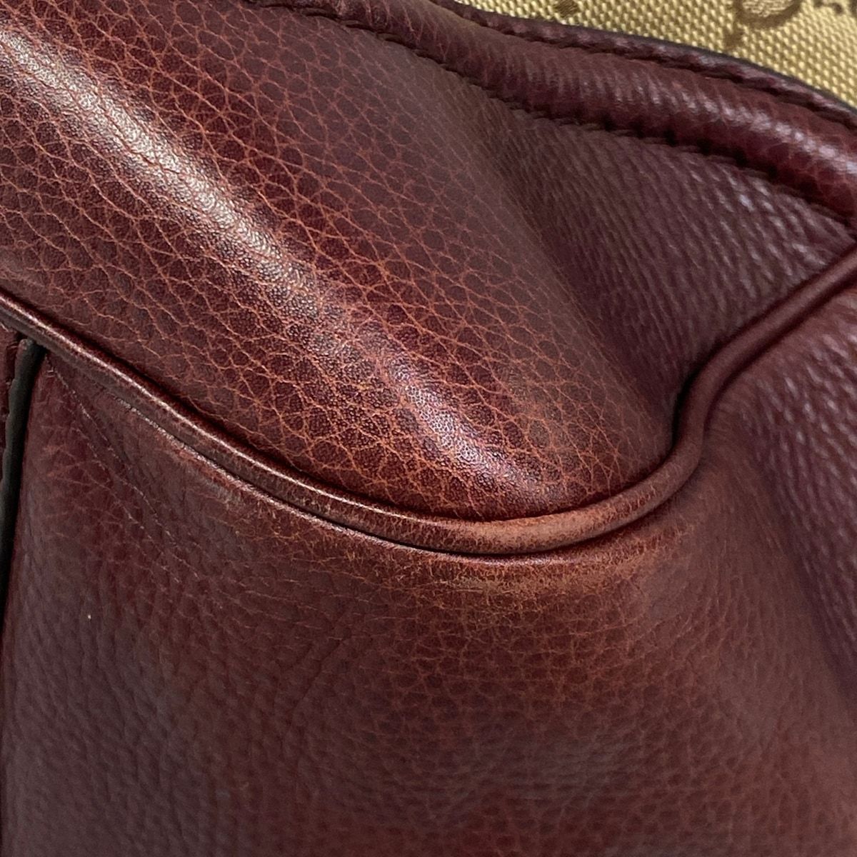 Gucci Tote Bamboo GG Pattern Beige Dark Brown Bordeaux Leather — view 6