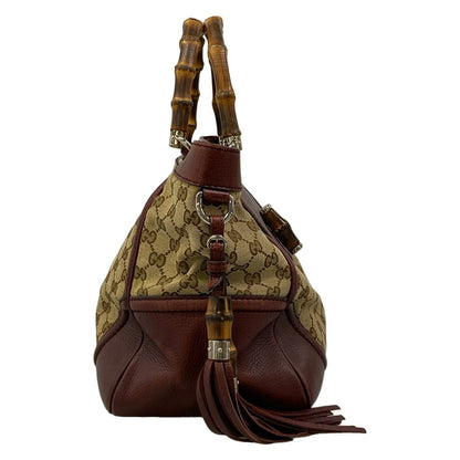 Gucci Tote Bamboo GG Pattern Beige Dark Brown Bordeaux Leather — view 2