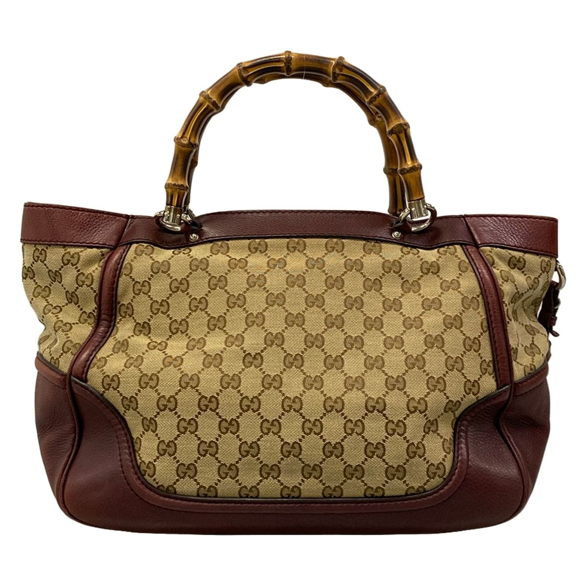 Gucci Tote Bamboo GG Pattern Beige Dark Brown Bordeaux Leather — view 3