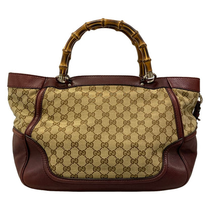 Gucci Tote Bamboo GG Pattern Beige Dark Brown Bordeaux Leather — view 3