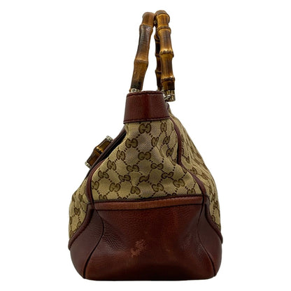 Gucci Tote Bamboo GG Pattern Beige Dark Brown Bordeaux Leather — view 4