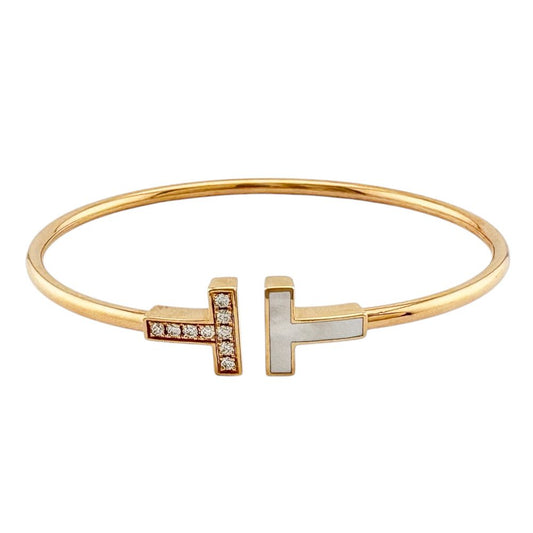 Tiffany & Co T Wire Bracelet 18k Gold Diamond