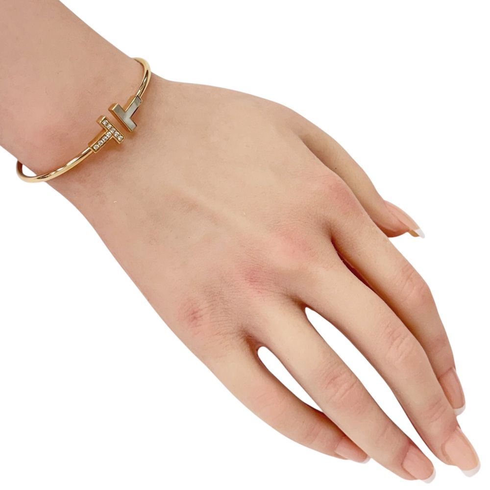 Tiffany & Co T Wire Bracelet 18k Gold Diamond — view 2