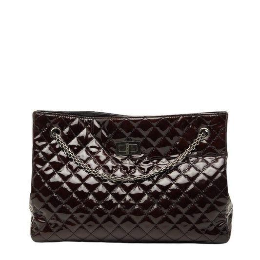 Chanel Quilted 2.55 Chain Tote Shoulder Bag Brown Patent Leather