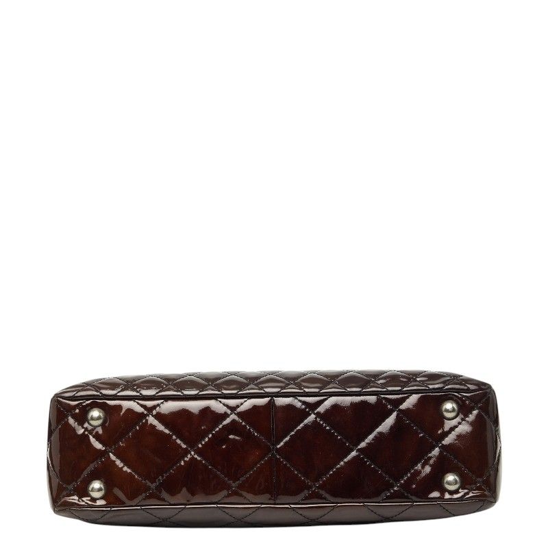 Chanel Quilted 2.55 Chain Tote Shoulder Bag Brown Patent Leather — view 3