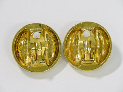Chanel CC Logo Rhinestone Earrings Gold Plated — view 2
