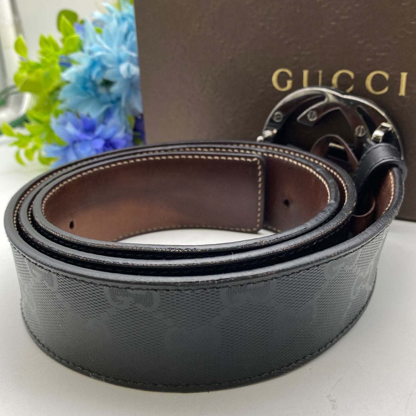 Gucci Leather Belt GG Marmont Supreme Black — view 2