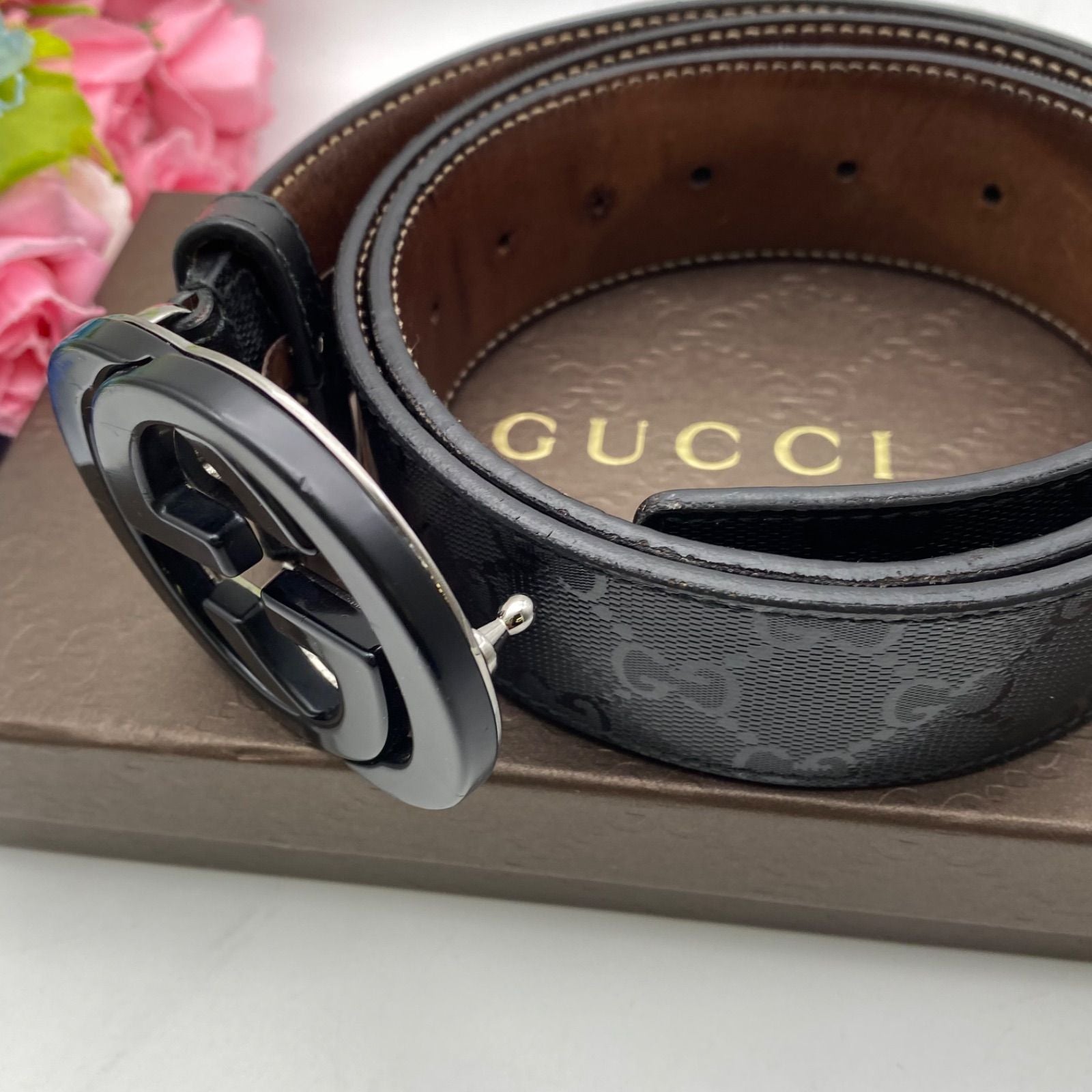 Gucci Leather Belt GG Marmont Supreme Black — view 3