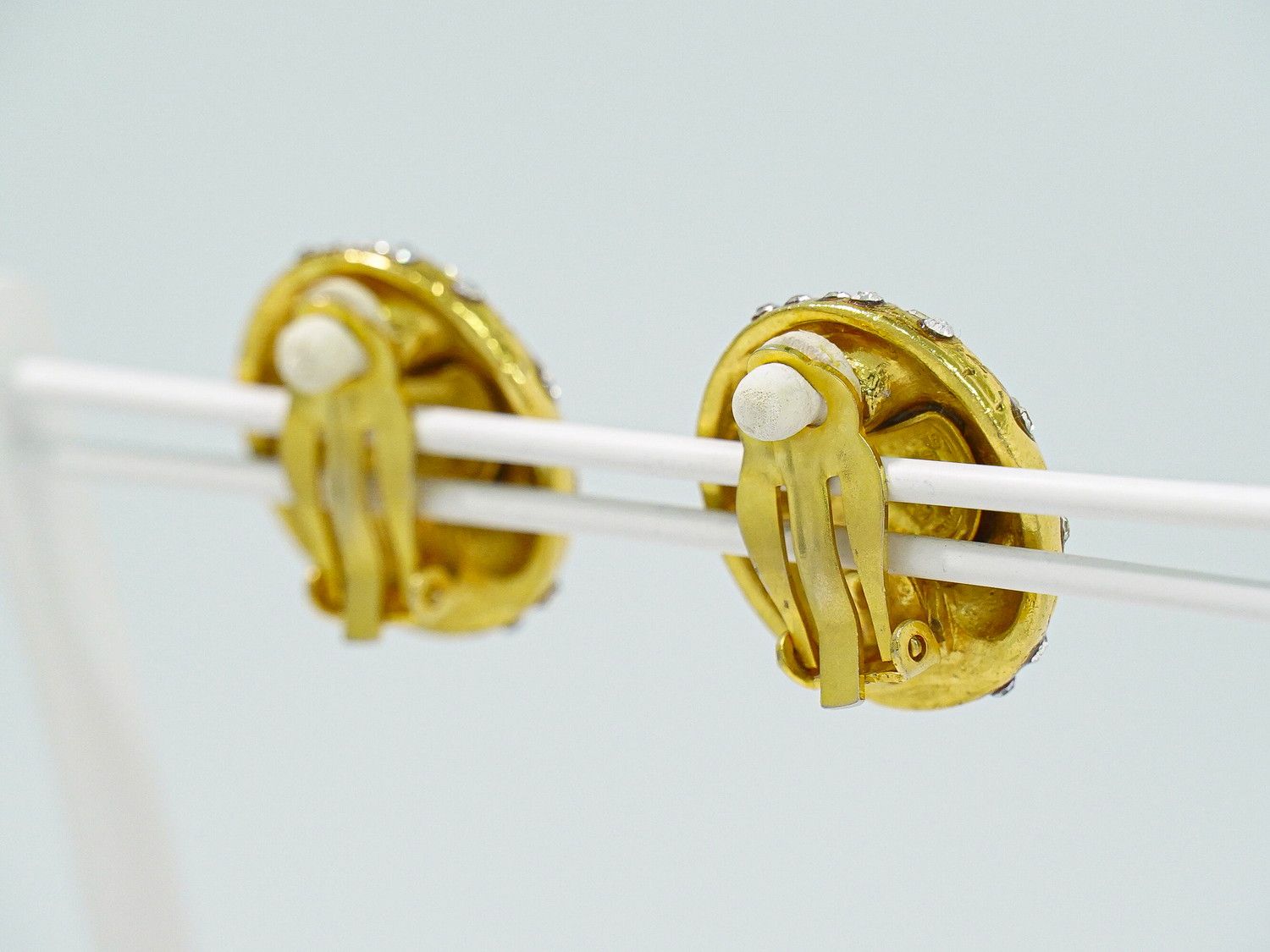 Chanel Logo Rhinestone Earrings Gold Plated — view 8