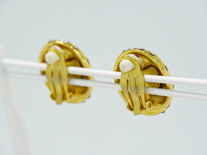 Chanel Logo Rhinestone Earrings Gold Plated — view 8
