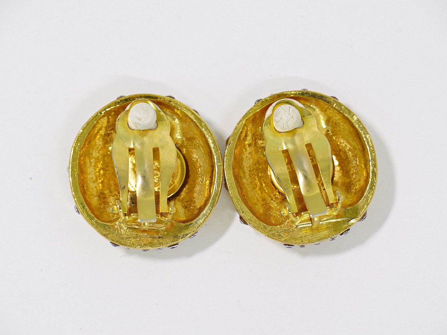 Chanel Logo Rhinestone Earrings Gold Plated — view 2