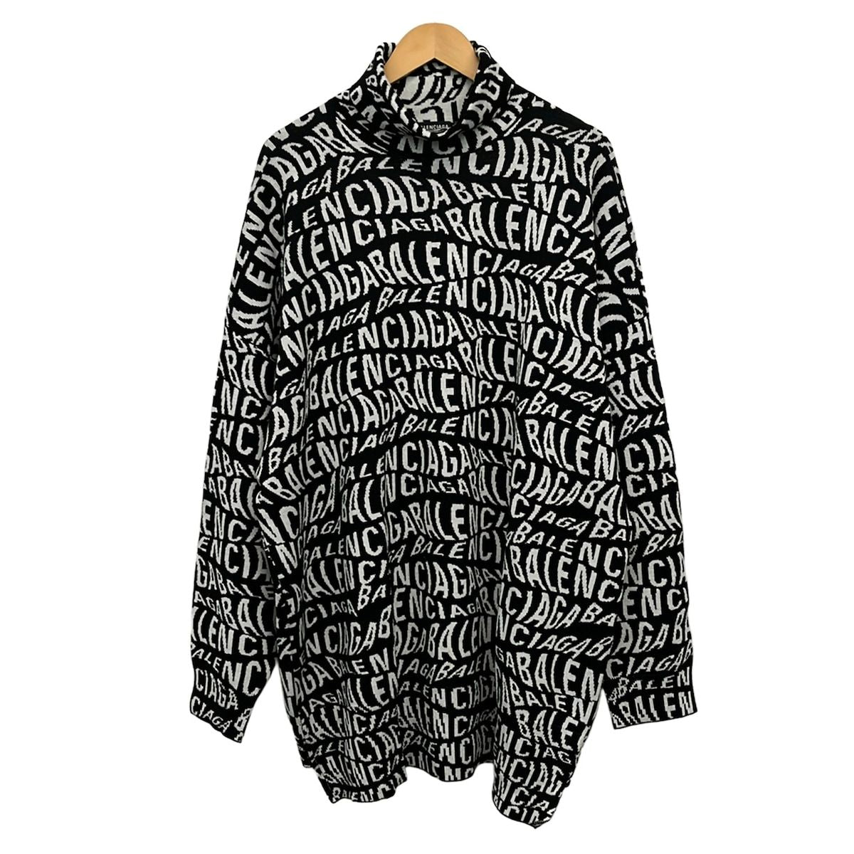 Balenciaga Long Sleeve Sweater L Black White Turtleneck