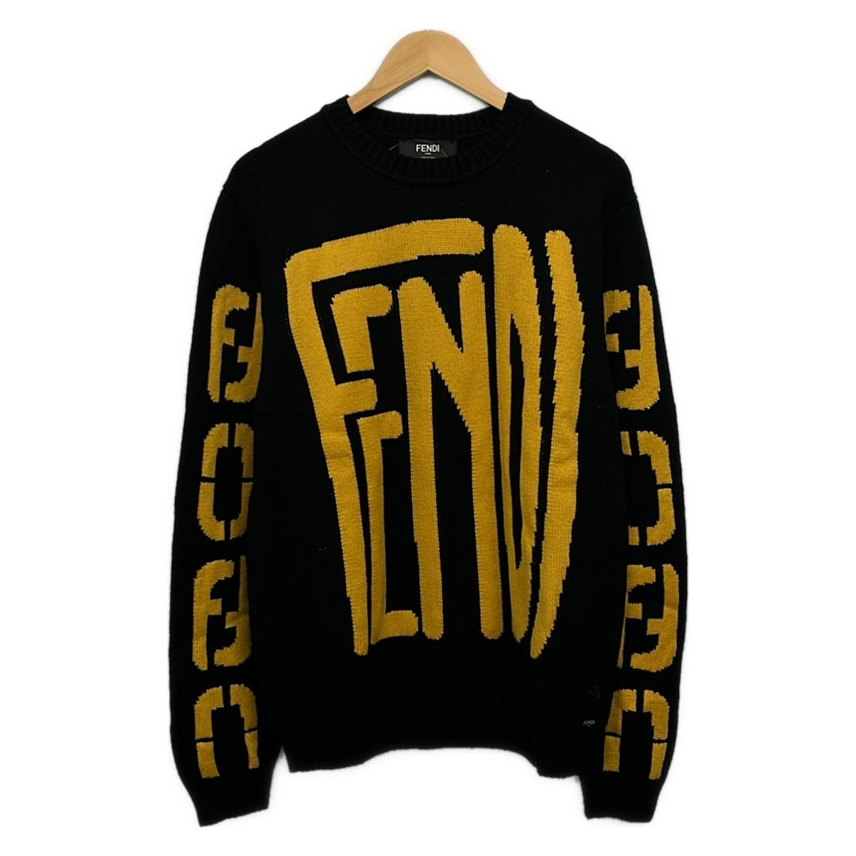 Fendi Long Sleeve Sweater 52 L Black Dark Yellow Crew