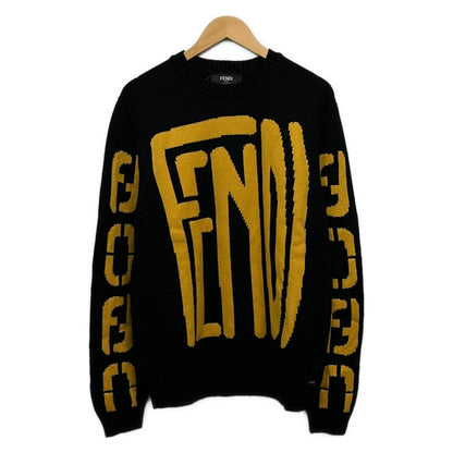Fendi Long Sleeve Sweater 52 L Black Dark Yellow Crew