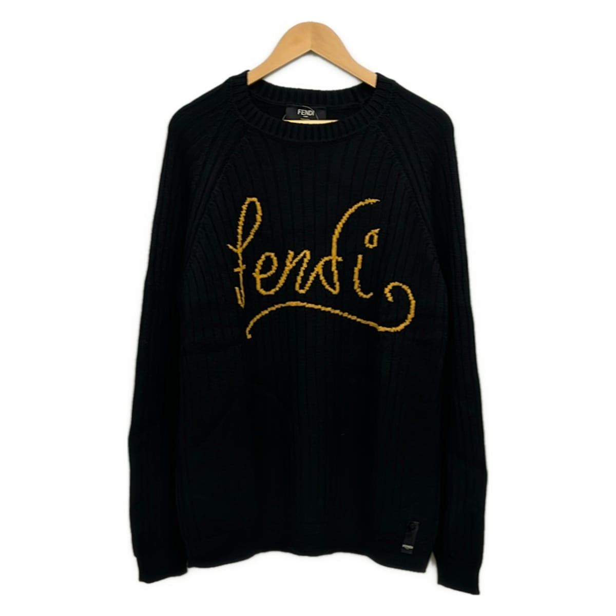 Fendi Long Sleeve Sweater IT 54 Black Dark Yellow Crew