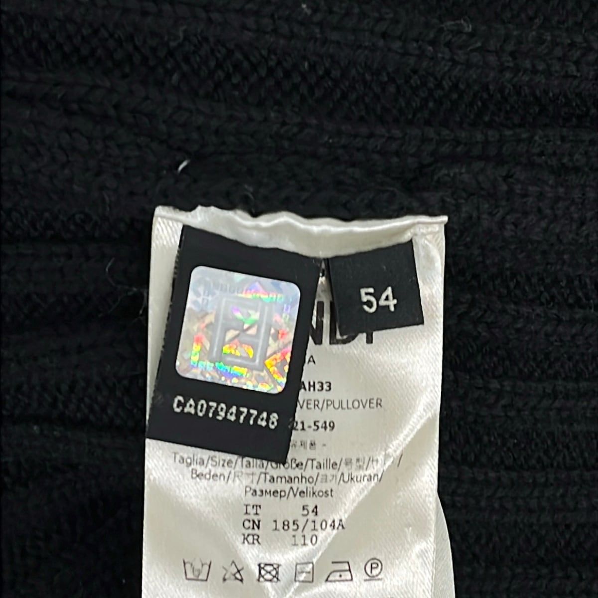 Fendi Long Sleeve Sweater IT 54 Black Dark Yellow Crew — view 5