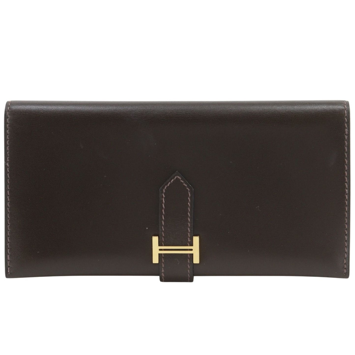 Hermes Bearn Box Calf Brown Gold Wallet