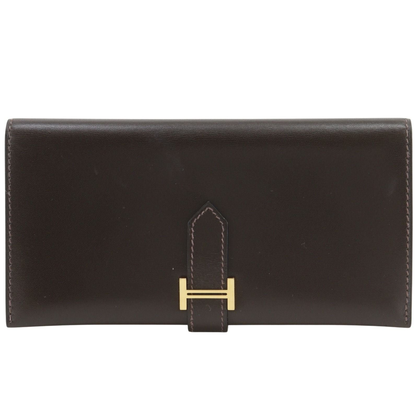 Hermes Bearn Box Calf Brown Gold Wallet