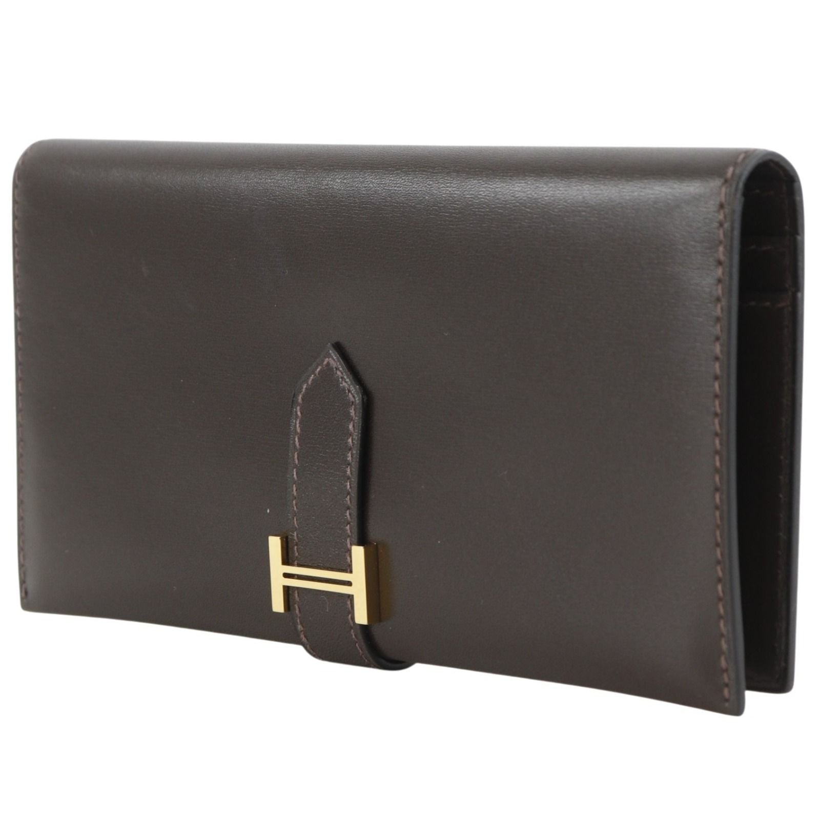 Hermes Bearn Box Calf Brown Gold Wallet — view 2