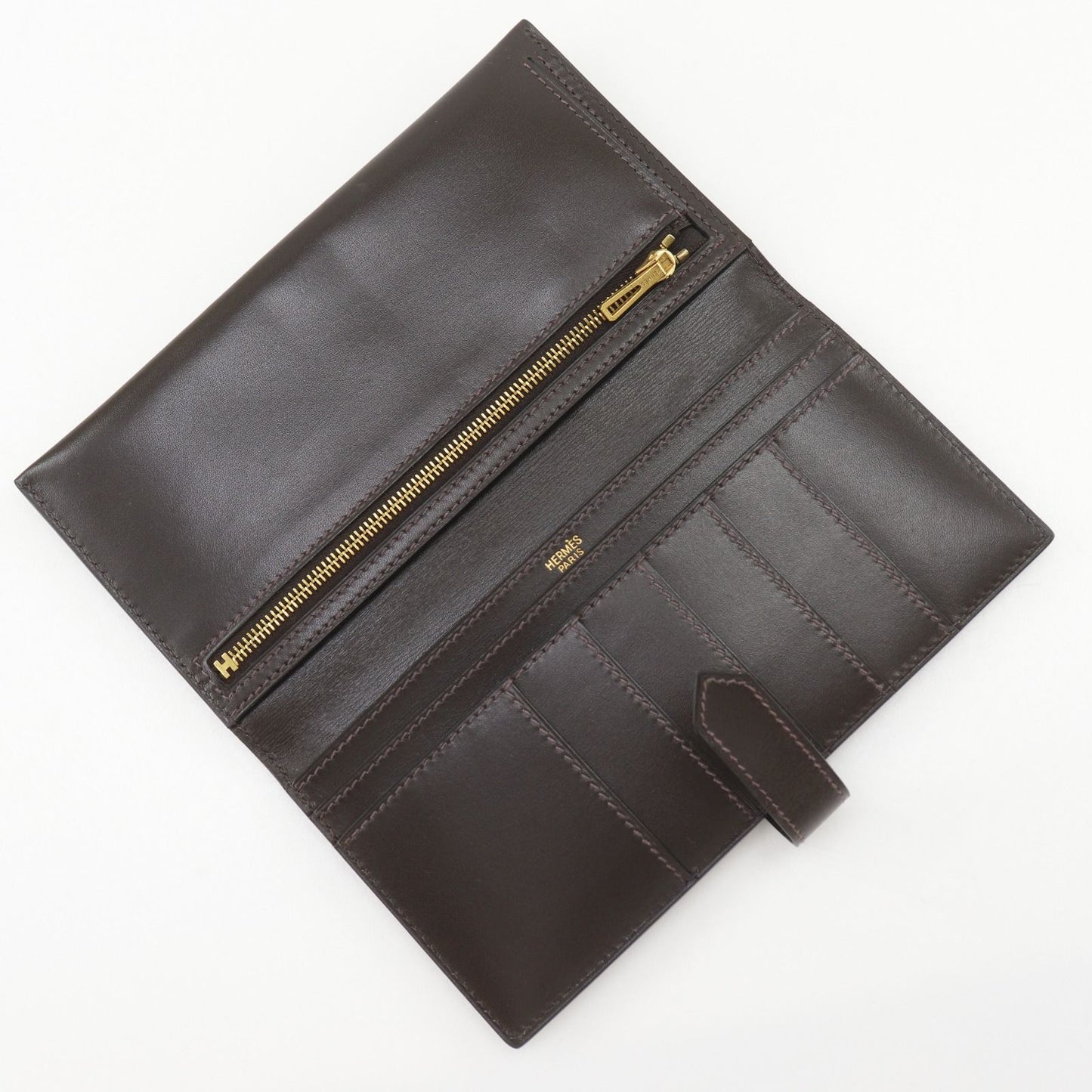 Hermes Bearn Box Calf Brown Gold Wallet — view 6
