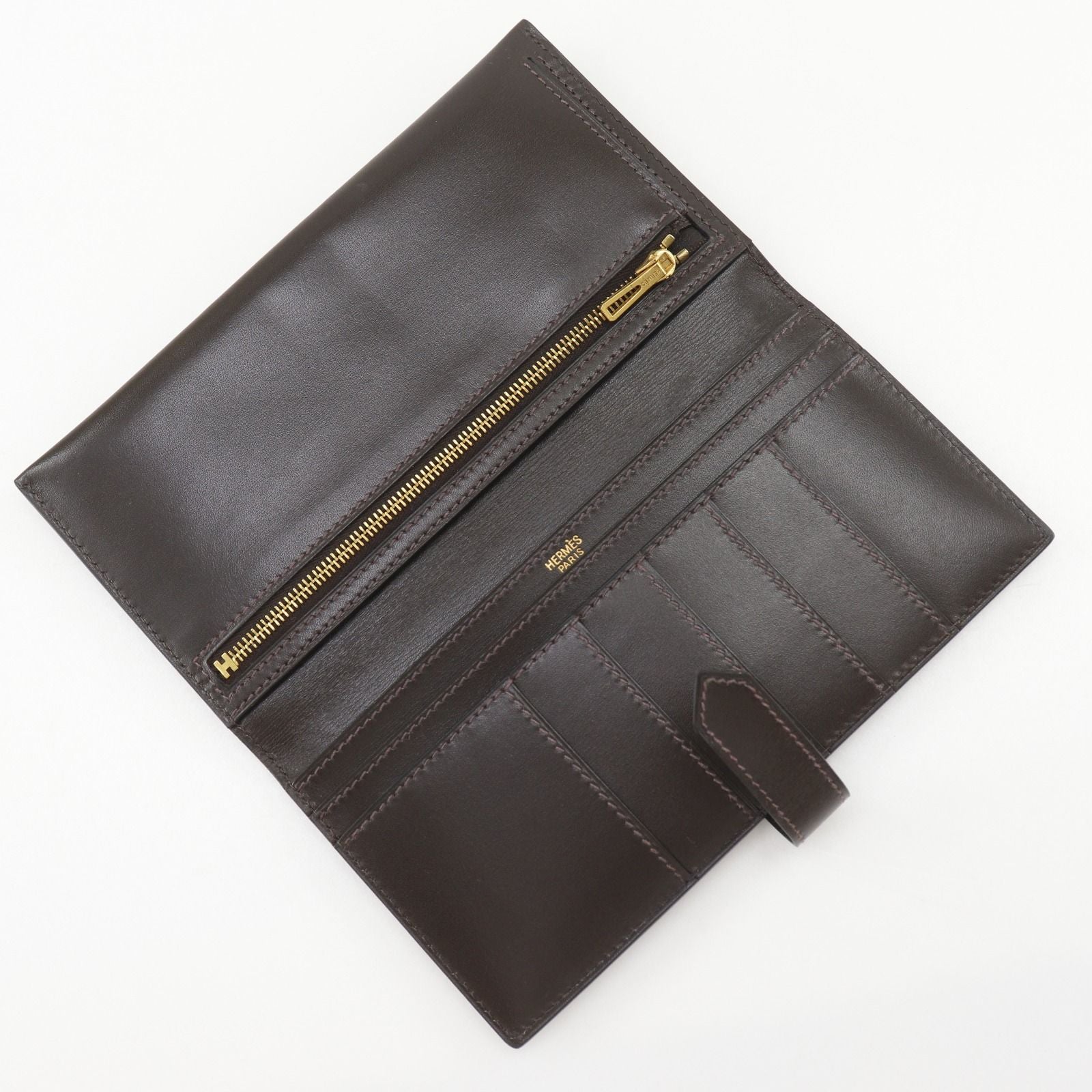 Hermes Bearn Box Calf Brown Gold Wallet — view 6