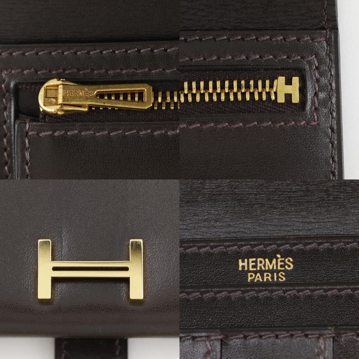 Hermes Bearn Box Calf Brown Gold Wallet — view 9