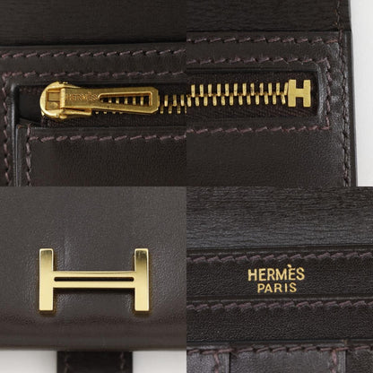 Hermes Bearn Box Calf Brown Gold Wallet — view 9