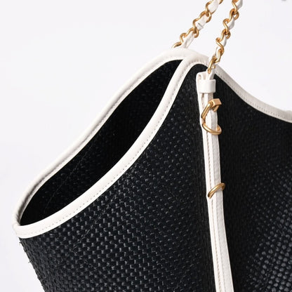 Chanel Maxi Shopping Bag Braided Raffia Effect Canvas CC Logo Gold Base — view 4