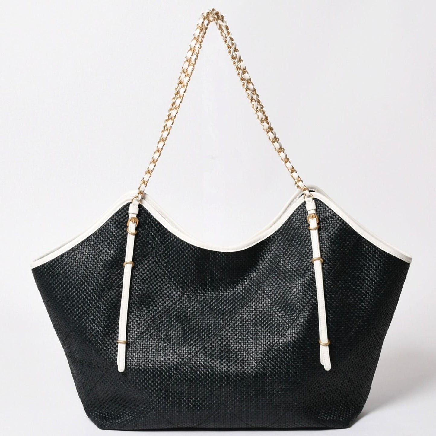Chanel Maxi Shopping Bag Braided Raffia Effect Canvas CC Logo Gold Base — view 2