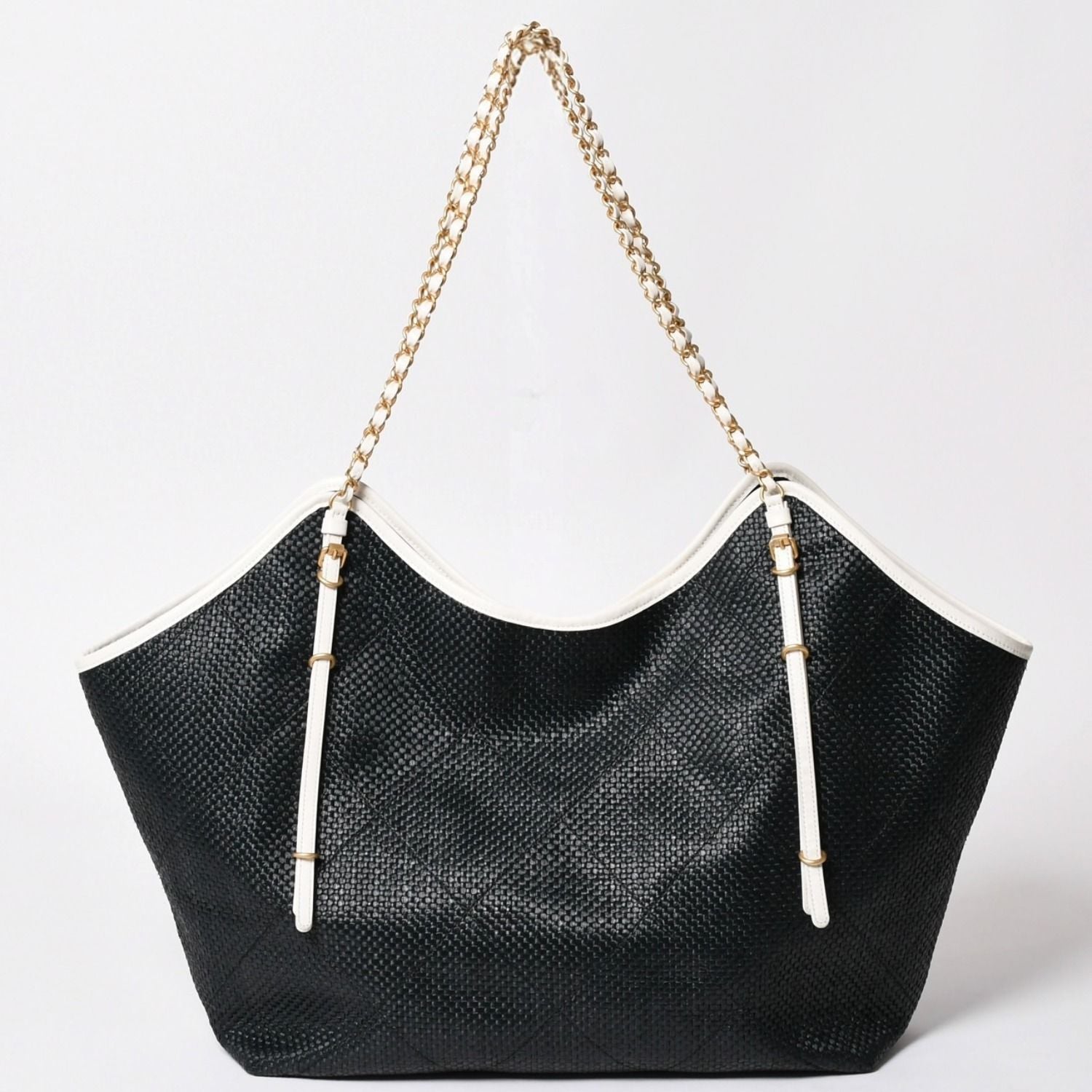 Chanel Maxi Shopping Bag Braided Raffia Effect Canvas CC Logo Gold Base — view 2