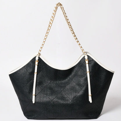 Chanel Maxi Shopping Bag Braided Raffia Effect Canvas CC Logo Gold Base — view 2