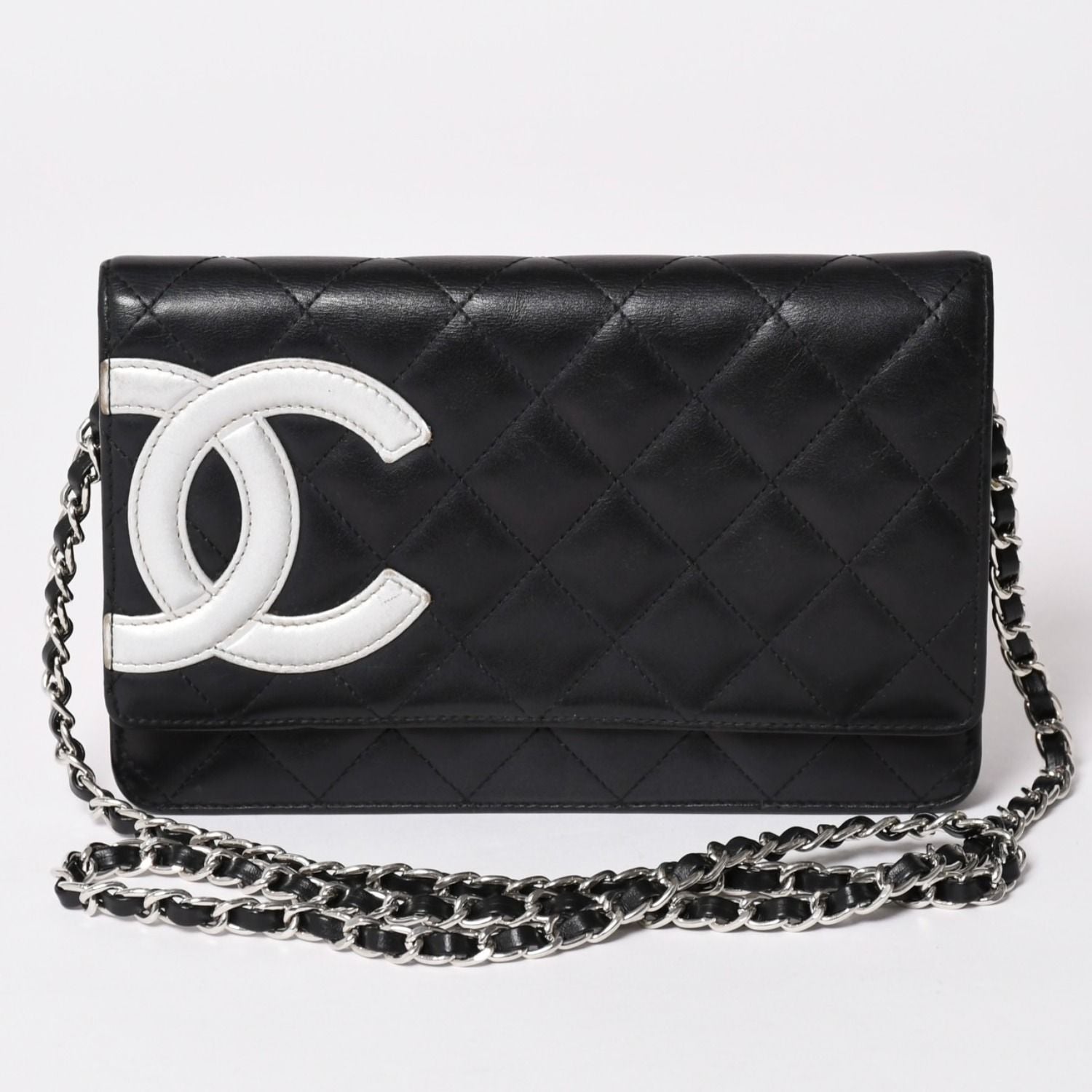 Chanel Cambon Line Chain Wallet Shoulder Bag Black Silver