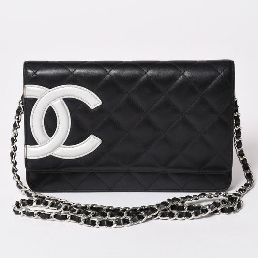 Chanel Cambon Line Chain Wallet Shoulder Bag Black Silver