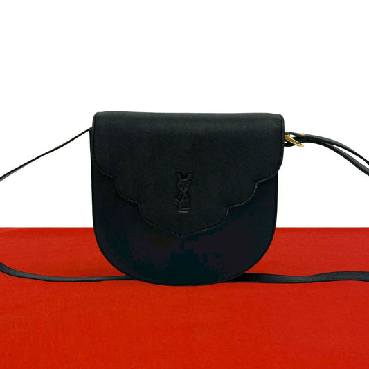 Saint Laurent Vintage YSL Logo Leather Shoulder Bag Pochette Black
