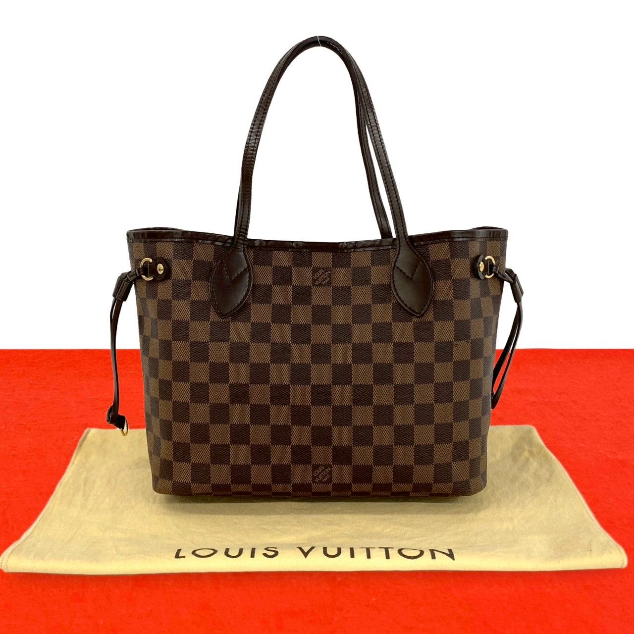 Louis Vuitton With Neverfull PM Damier Pattern Leather Tote Brown