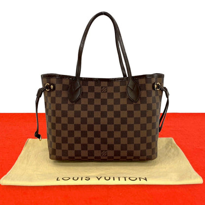 Louis Vuitton With Neverfull PM Damier Pattern Leather Tote Brown