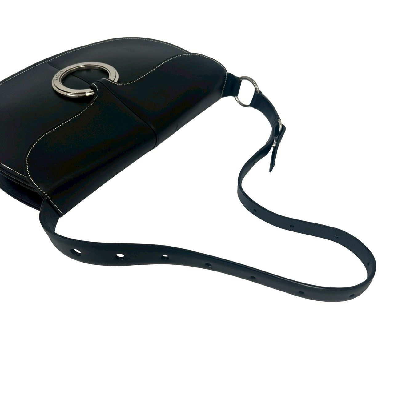 Loewe Logo Ring Leather Shoulder Bag Semi Black — view 4