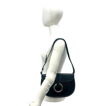 Loewe Logo Ring Leather Shoulder Bag Semi Black