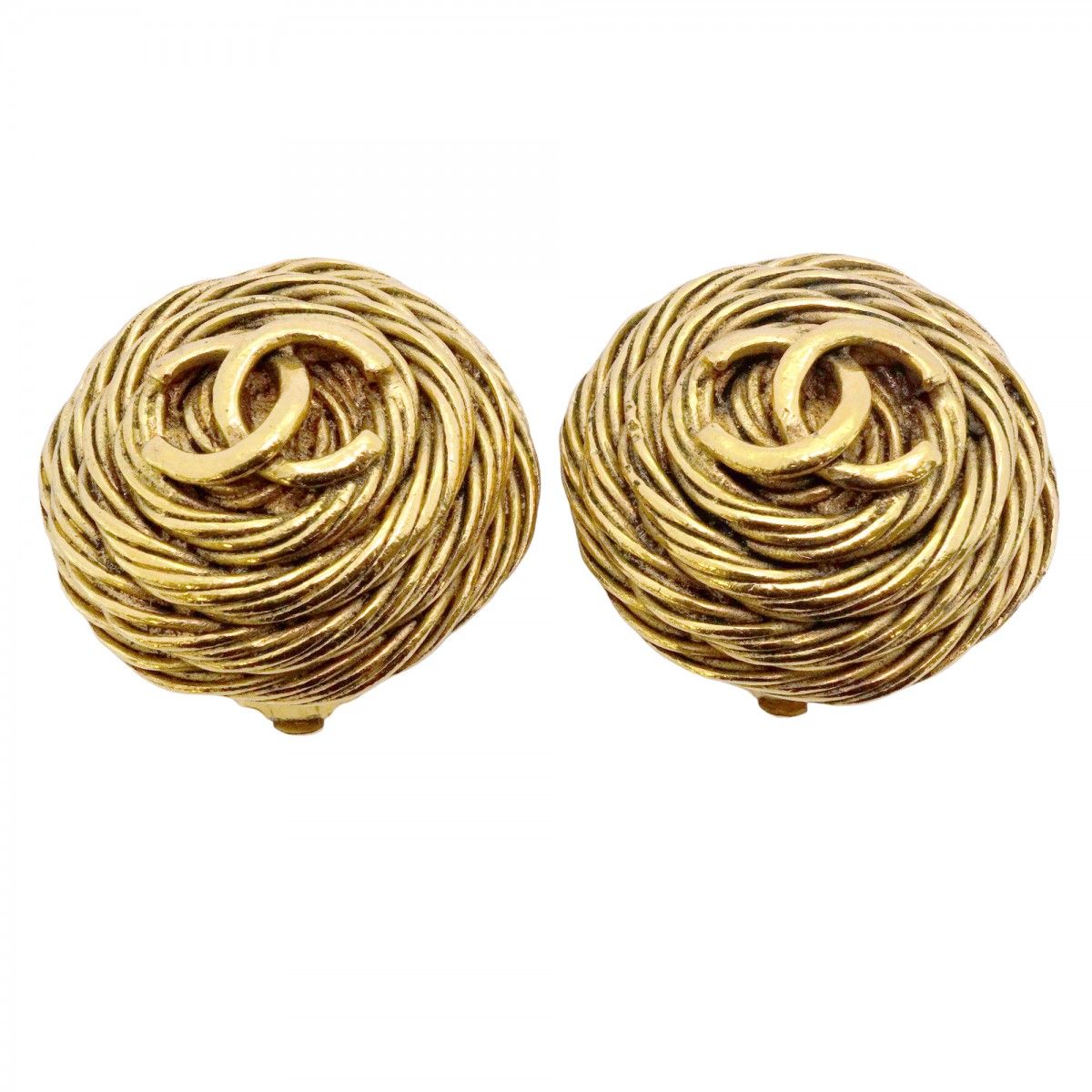 Chanel Earrings Vintage CC Logo Gold Plated