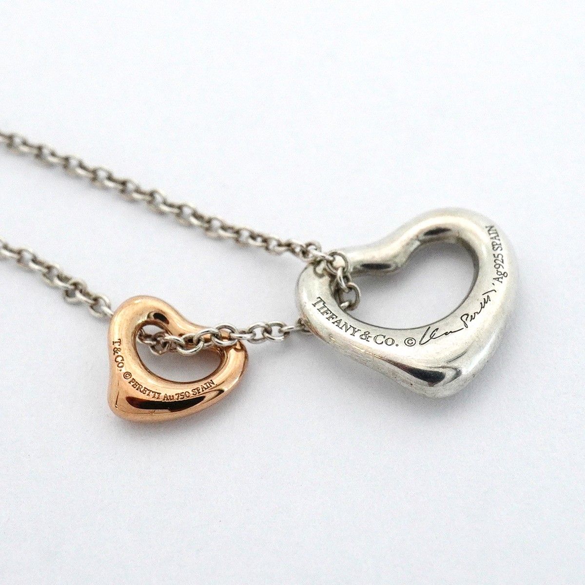 Tiffany & Co Necklace Double Open Heart 18k Pink Gold Silver — view 6