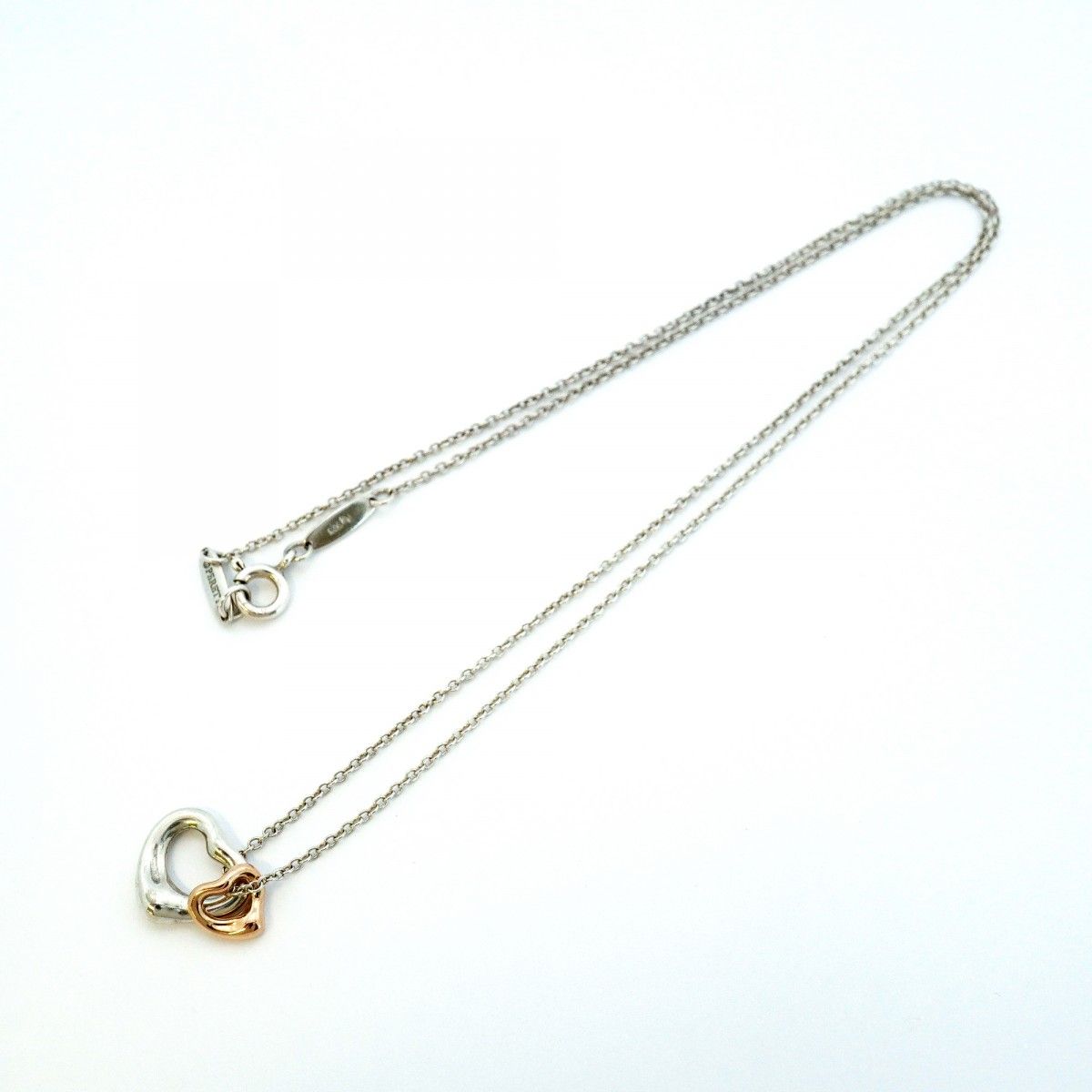 Tiffany & Co Necklace Double Open Heart 18k Pink Gold Silver — view 3