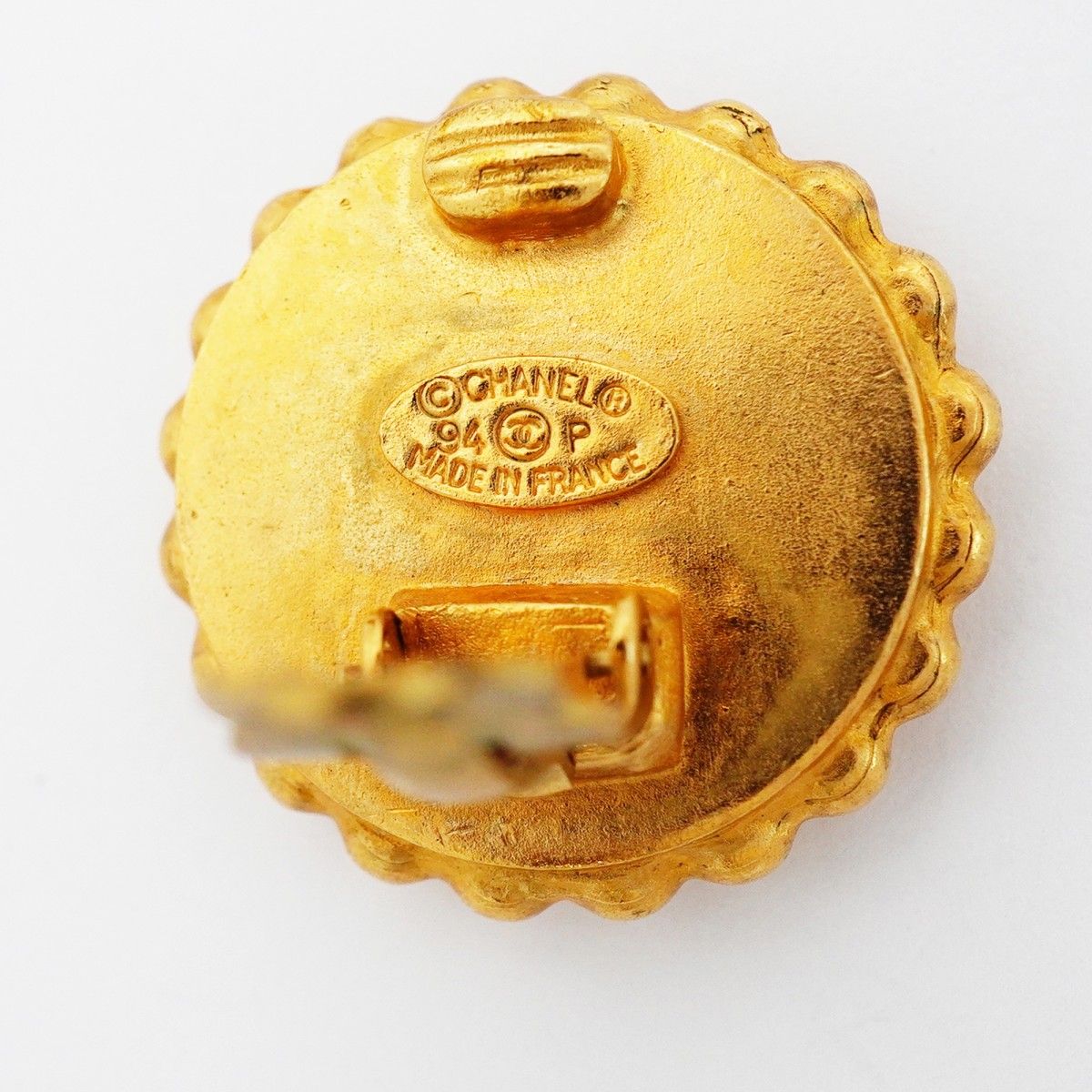 Chanel Earrings Vintage CC Logo Gold Plated Black Cles — view 4