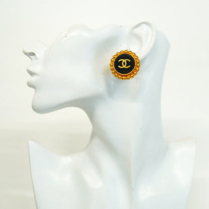 Chanel Earrings Vintage CC Logo Gold Plated Black Cles — view 5