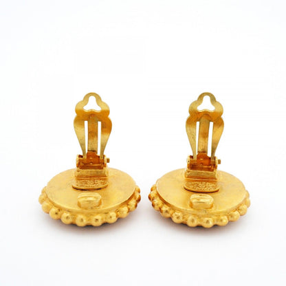 Chanel Earrings Vintage CC Logo Gold Plated Black Cles — view 6