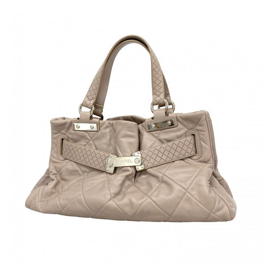 Chanel Tote Quilted Lambskin Light Brown Silver