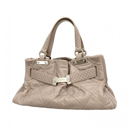 Chanel Tote Quilted Lambskin Light Brown Silver